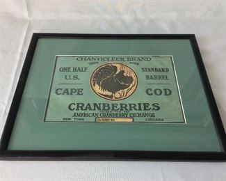 Chanticleer Brand Cranberries, Cape Cod, Label itself is 10" x 6 3/4".