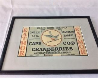 Blue Bird Brand Cranberries, Cape Cod. 