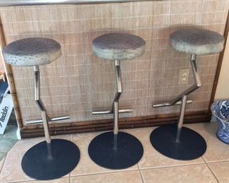 Ostrich Skin Bar Stools with Stainless Steel Base, Phillipines. 