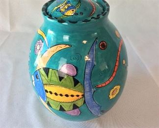 Hand Painted Lidded Vase, Penzo, Zimbabwe, 10 1/2" H. 