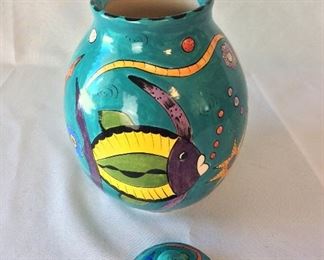 Hand Painted Lidded Vase, Penzo, Zimbabwe, 10 1/2" H. 