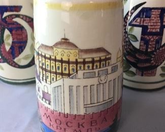 50th Anniversary of the Soviet Union Ceramic Mugs and Kremlin Moscow Ceramic Mug.