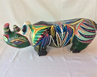 Carved and Painted Wood Rhinoceros, Zimbabwe.