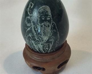 Chinese Carved Egg, 3 1/2" H with stand.