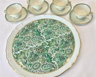 Limoges Plate and Royal Bayreur Normandie Bavaria Tea Cups and Saucers.