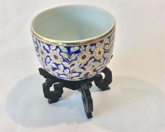 Painted Cup and Stand, 4" H.