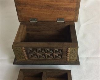 Carved Wood Box, 8 12" W x 4" H x 5 1/2" D.