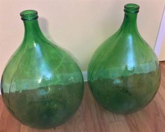 French Green Glass Demijohn Wine Bottle, 26 1/2" H. 