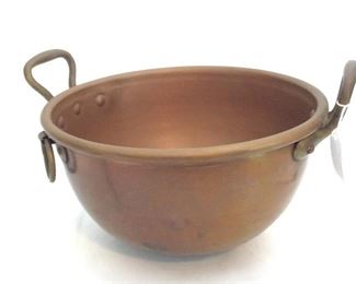 Handled Copper Bowl, 11" diameter, 6" deep. Made in France.