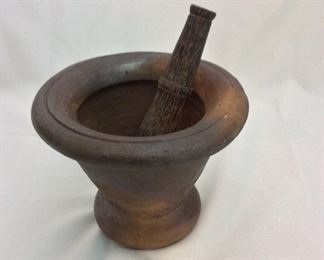 Thailand Mortar 6 1/2" H and Pestle 7 1/2" L.