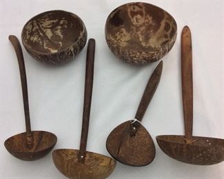 Thailand Hand Made Coconut Palm Utensils and Bowls.