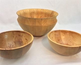 11 1/2" diameter, 6 1/2" deep Dansk Bowl from Thailand and two Wood Bowls.