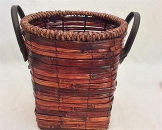 Basket with Leather Handles, 10" H.