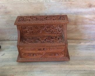 Hand Carved Thailand Jewelry Box, 14" W x 10" H x 7 1/2" D.