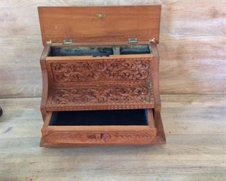 Hand Carved Thailand Jewelry Box, 14" W x 10" H x 7 1/2" D.