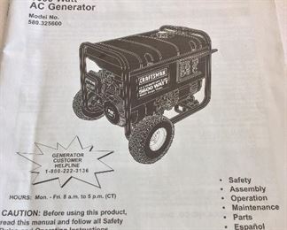 Craftsman 5600 Watt AC Generator. 