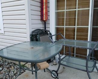 patio cart $15 table $15 folding chairs $20