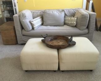 Down slip cover sofa grey. Pair of ottoman 