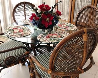 glass topped rattan table 4 chairs