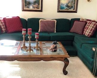 Sectional Sofa, glass topped coffee table