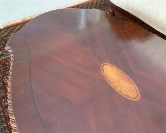 Mahogany Carved Edge Coffee Table with Center Medallion Inlay