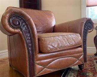 Three Piece Leather Living Room Set with Nail Head Trim from Leather Master