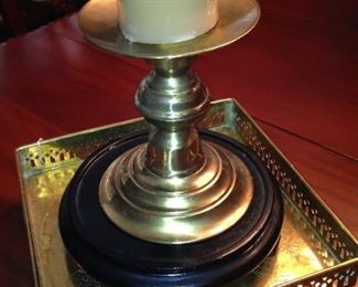 Candle holder; brass tray