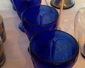 Cobalt blue pitcher and glasses