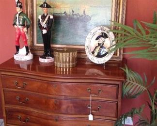 Fabulous four drawer chest; framed art