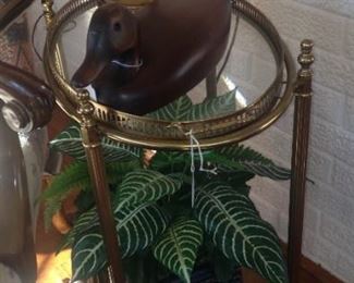 Two-tier oval brass tea cart