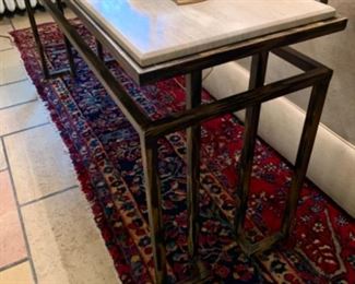 Contemporary stone top console table. Measures 57.5” l x 29”h x 18”d.