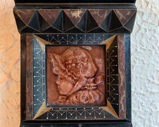 Vintage tile upcycled in marble frame. 1 of 2