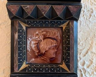Vintage tile upcycled in marble frame. 2 of 2