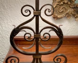 Pair of bronze scroll lamps.
