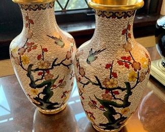 Cloisonne’ vase pair.