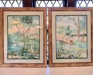 Original diptych pair by local artist Jane Saunders. Each measures 36" x 44" framed.