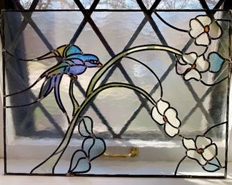 Leaded glass with bird.