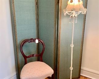 Room screen, individual chair and floor lamp.