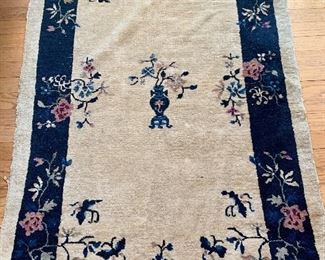 Approx 3 x 5, perfectly worn, chinoiserie throw rug.
