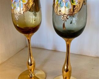 Bohemian gilded and enameled glass pair.