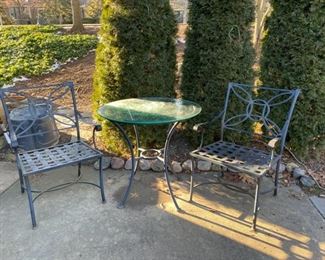 pr. wrought iron patio chair & bistro table