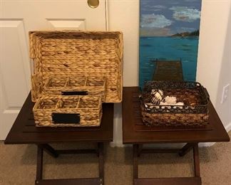 Collapsible End Tables,  Assorted Baskets, Art