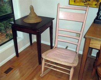 Kitchen Area:  Vintage Lazy Susan Table,  Vintage Pink Rocking Chair