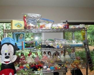 Kitchen Area: Dolls, Toys, Bakers Shelf Unit,