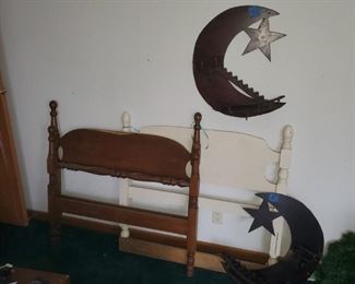 Twin bed & twin headboard only. Moon & Stars carved wooden wall décor.