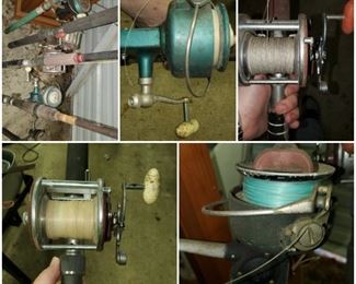 Vintage fishing reels including Super Quick DAM, DAM 330, Pen Peel, Penn Reel, & more.