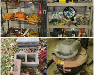 Shop back, concrete blocks and pavers, extension cords, garden accessories, and more