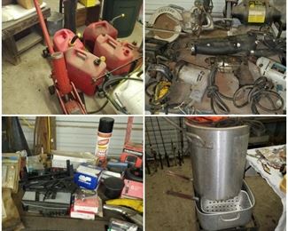 Engine hoist, jack, gas cans, power tools, fish cookers, automotive, and more