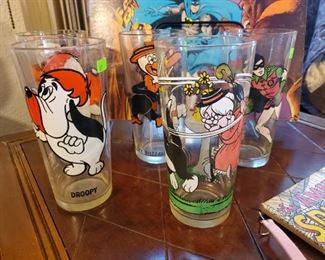 Pepsi collector's glasses including the RARE Granny, Sylvester, Tweety interactive glass, Droopy, Beaky Buzzard, Robin, and Tazmanian Devil