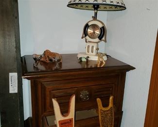 Bedside/end tables, boot removers, nautical theme lamp, spurs, and more.